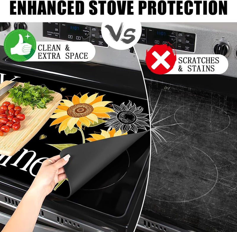Seimip Spring Stove Top Covers for Electric Stove, You Are My Sunshine Stove Cover Sunflowers Non-Stick Kitchen Pad for Valentines Day Gift, Gas Stove Cooktop Washable Mat Keep Stove Clean Black - Image 5